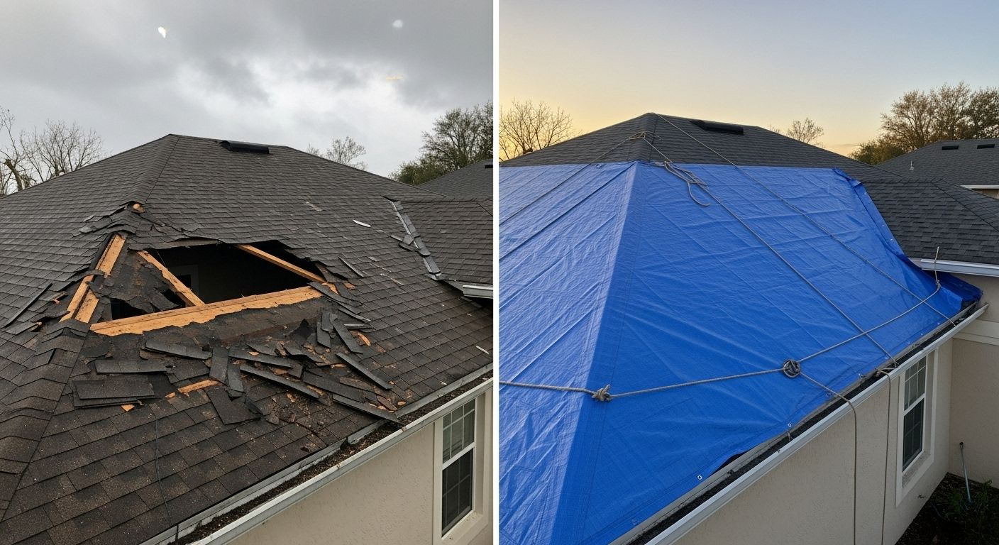 One of the many Florida homes we've protected with professional storm tarping